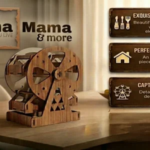 Wooden Ferris Wheel decor showpiece placed on a table with elegant handcrafted vintage design for home and office decoration.